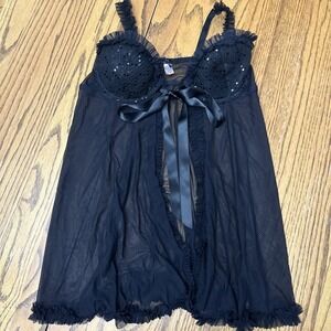 Victorias‎ Secret Padded Push Up Babydoll Sheer Black Sexy Little Things 34B